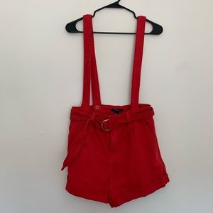 Red Pinafore Short Overalls with Adjustable Straps